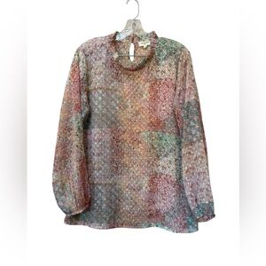 Boho Patchwork Floral Blouse Cottagecore Long Sleeve L XL World Market